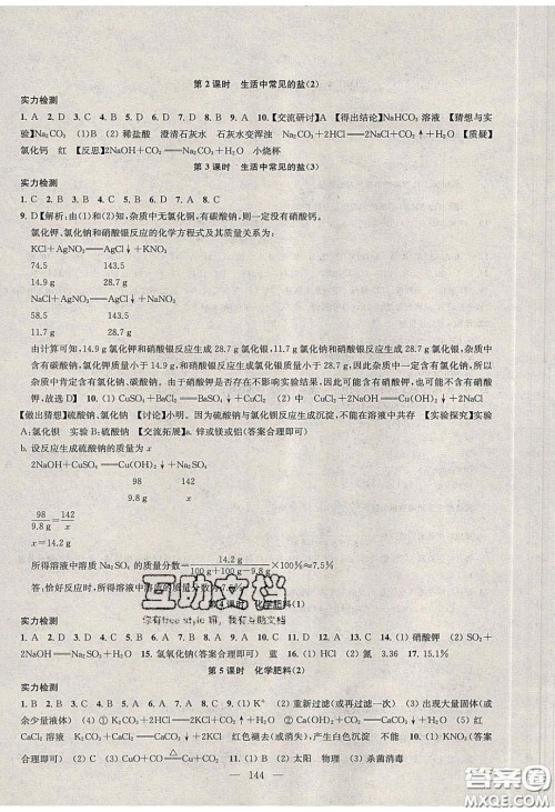 2020金钥匙1加1课时作业加目标检测九年级化学下册全国版答案