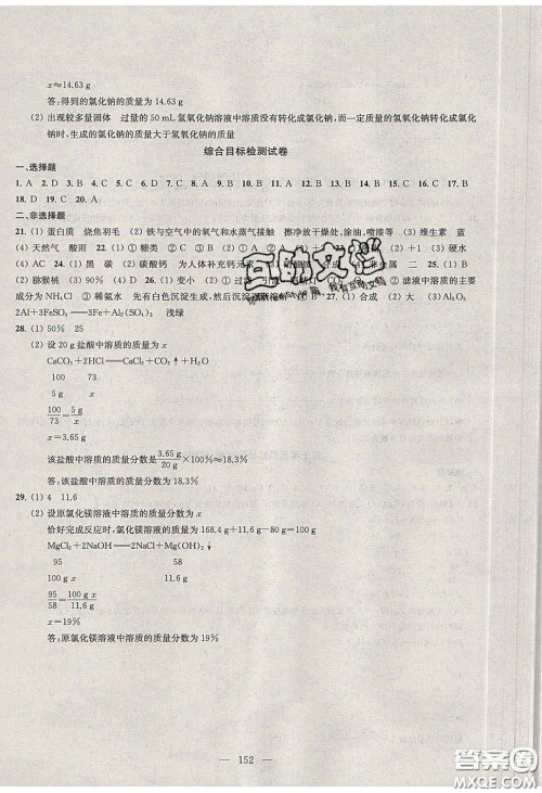 2020金钥匙1加1课时作业加目标检测九年级化学下册全国版答案