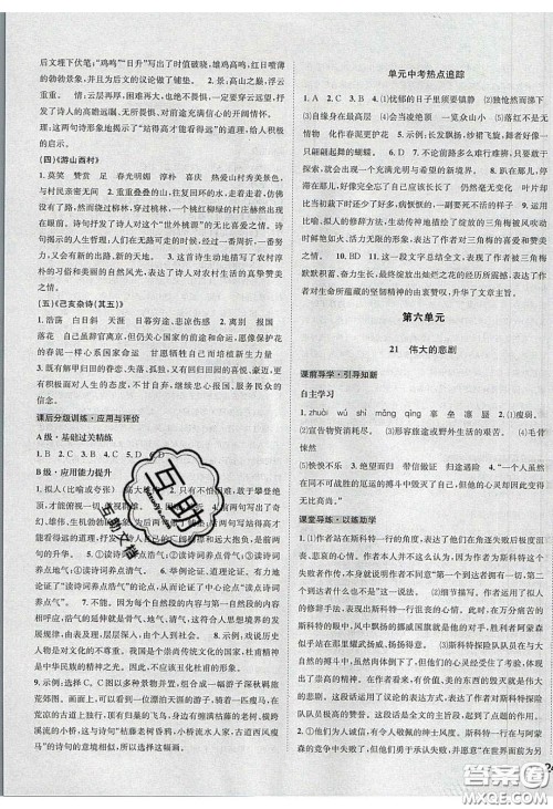 2020年名校秘题全程导练导学案七年级语文下册人教版答案 2020年名校秘题全程导练导学案七年级语文下册人教版答案