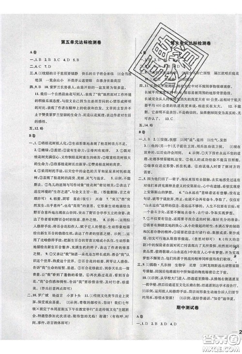 2020年名校秘题全程导练导学案七年级语文下册人教版答案 2020年名校秘题全程导练导学案七年级语文下册人教版答案