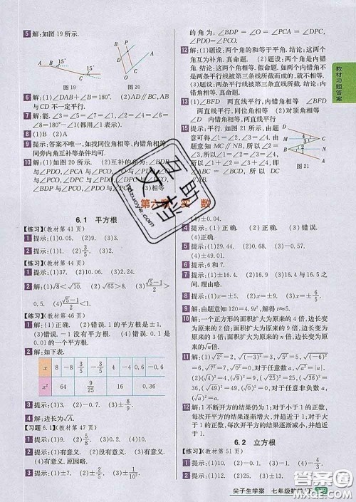 吉林人民出版社2020春尖子生学案七年级数学下册人教版答案