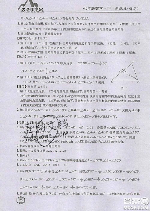 吉林人民出版社2020春尖子生学案七年级数学下册青岛版答案 吉林人民出版社2020春尖子生学案七年级数学下册青岛版答案