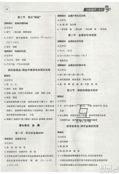 2020年名校秘题全程导练导学案九年级化学下册鲁教版答案