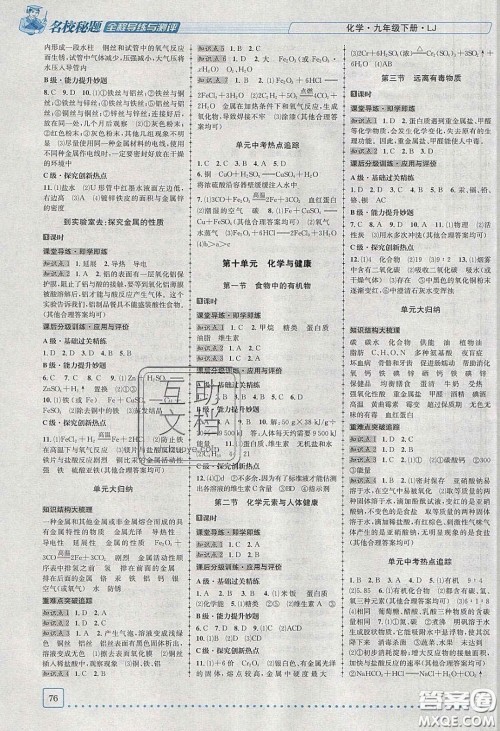 2020年名校秘题全程导练导学案九年级化学下册鲁教版答案