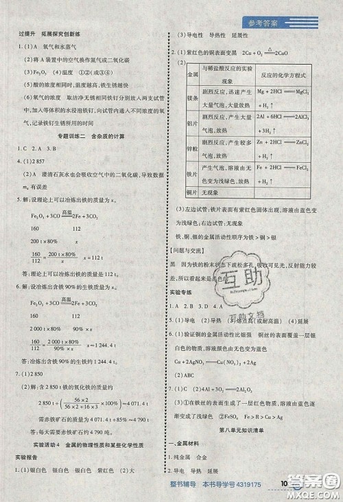 2020年中考123全程导练九年级化学下册人教版答案