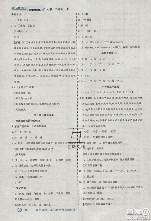 2020年中考123全程导练九年级化学下册人教版答案