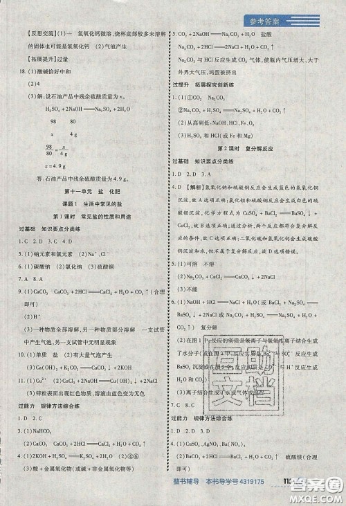 2020年中考123全程导练九年级化学下册人教版答案