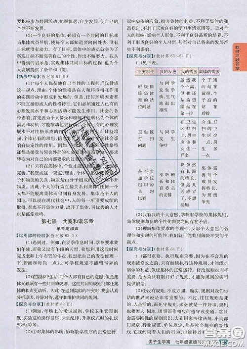 吉林人民出版社2020春尖子生学案七年级道德与法治下册人教版答案 吉林人民出版社2020春尖子生学案七年级道德与法治下册人教版答案