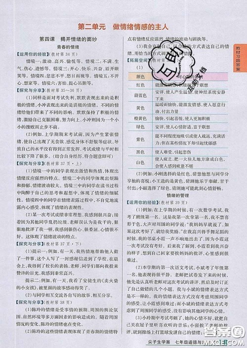 吉林人民出版社2020春尖子生学案七年级道德与法治下册人教版答案 吉林人民出版社2020春尖子生学案七年级道德与法治下册人教版答案