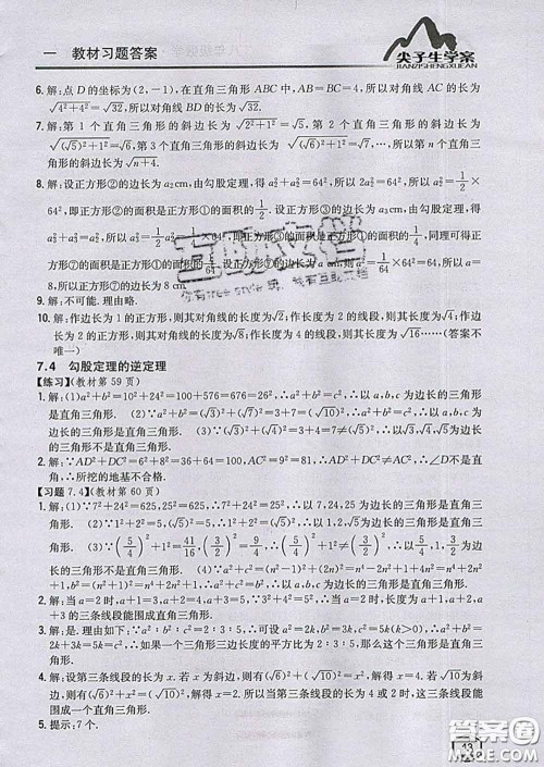 吉林人民出版社2020春尖子生学案八年级数学下册青岛版答案 吉林人民出版社2020春尖子生学案八年级数学下册青岛版答案