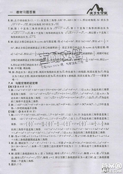 吉林人民出版社2020春尖子生学案八年级数学下册青岛版答案