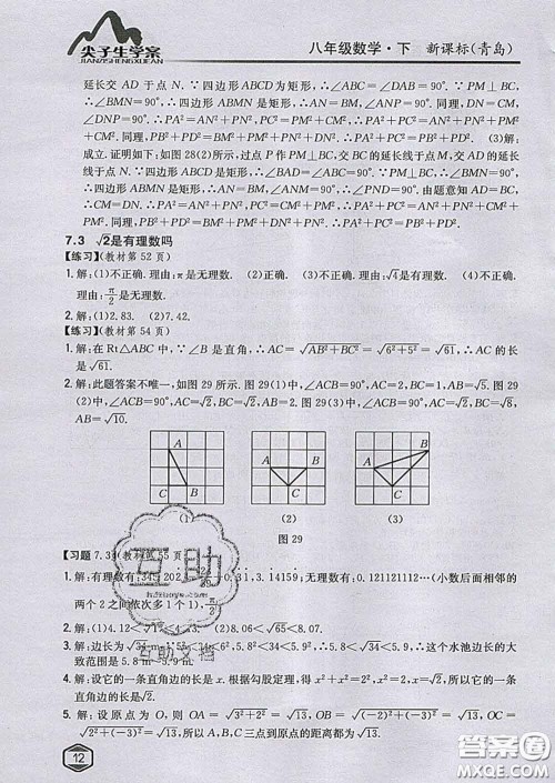 吉林人民出版社2020春尖子生学案八年级数学下册青岛版答案