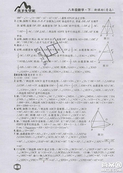 吉林人民出版社2020春尖子生学案八年级数学下册青岛版答案