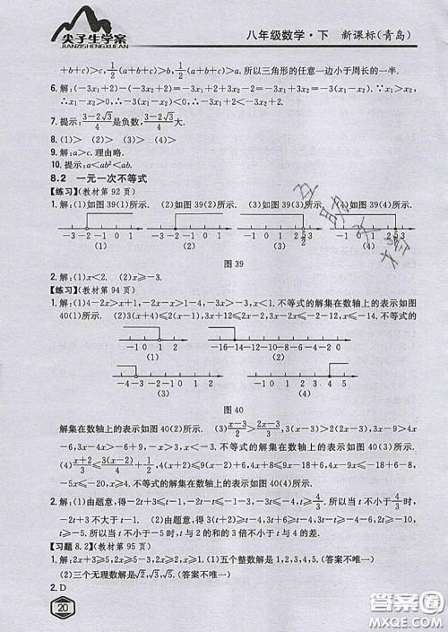 吉林人民出版社2020春尖子生学案八年级数学下册青岛版答案