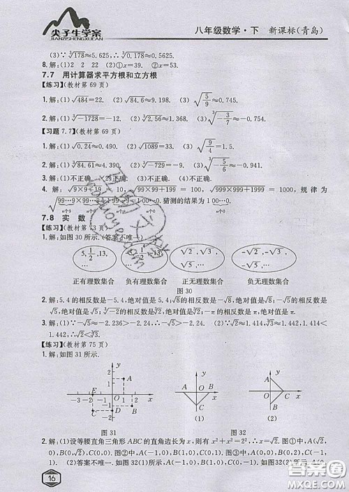 吉林人民出版社2020春尖子生学案八年级数学下册青岛版答案