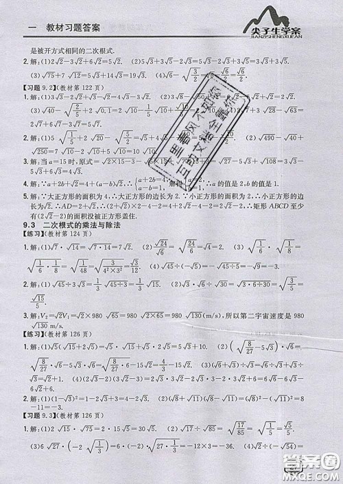 吉林人民出版社2020春尖子生学案八年级数学下册青岛版答案 吉林人民出版社2020春尖子生学案八年级数学下册青岛版答案