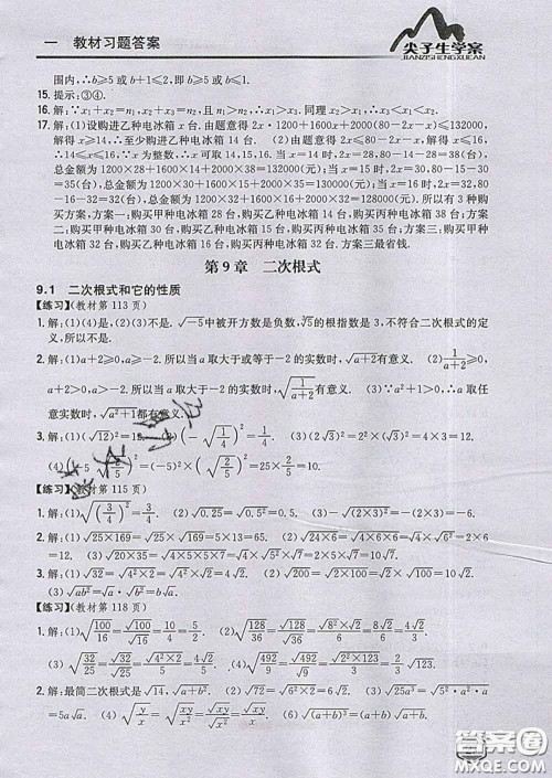 吉林人民出版社2020春尖子生学案八年级数学下册青岛版答案