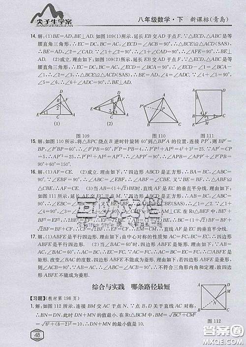 吉林人民出版社2020春尖子生学案八年级数学下册青岛版答案