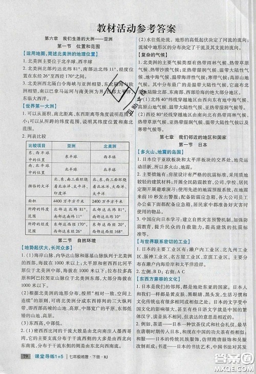 2020课堂导练1加5七年级地理下册人教版答案