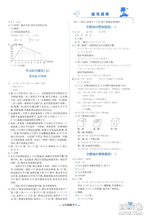 2020年黄冈小状元培优周课堂数学五年级下册参考答案