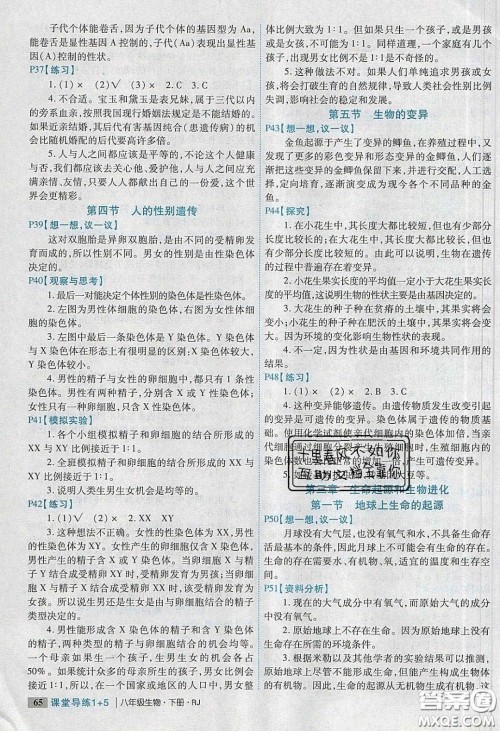 2020课堂导练1加5八年级生物下册人教版答案 2020课堂导练1加5八年级生物下册人教版答案