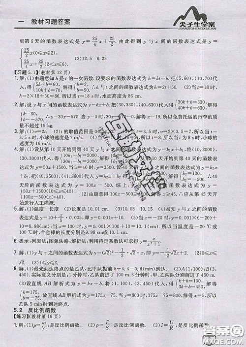 吉林人民出版社2020春尖子生学案九年级数学下册青岛版答案