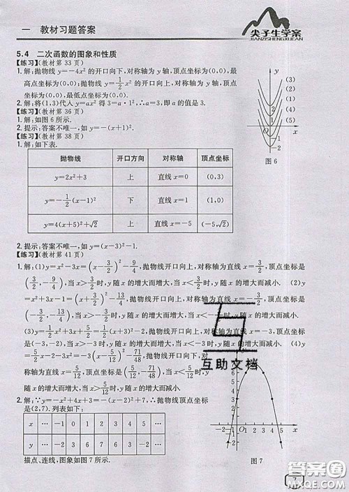 吉林人民出版社2020春尖子生学案九年级数学下册青岛版答案