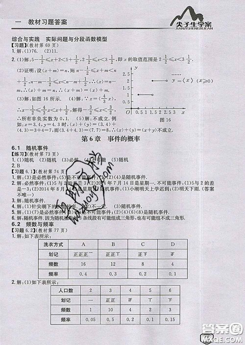 吉林人民出版社2020春尖子生学案九年级数学下册青岛版答案