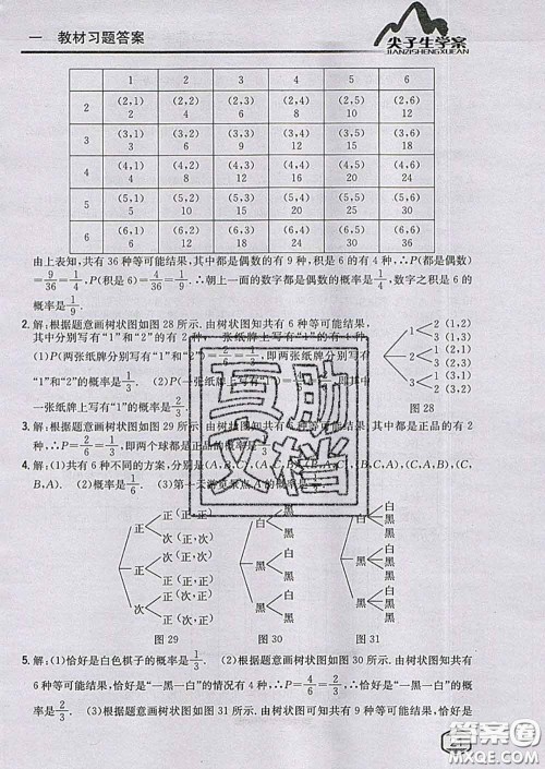 吉林人民出版社2020春尖子生学案九年级数学下册青岛版答案