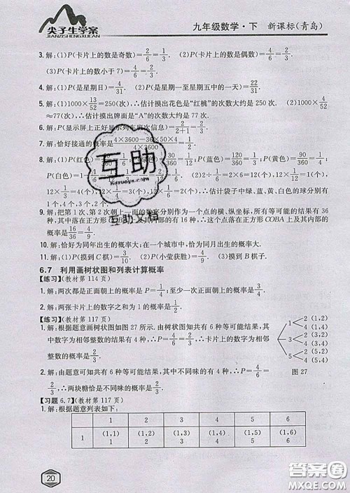 吉林人民出版社2020春尖子生学案九年级数学下册青岛版答案 吉林人民出版社2020春尖子生学案九年级数学下册青岛版答案