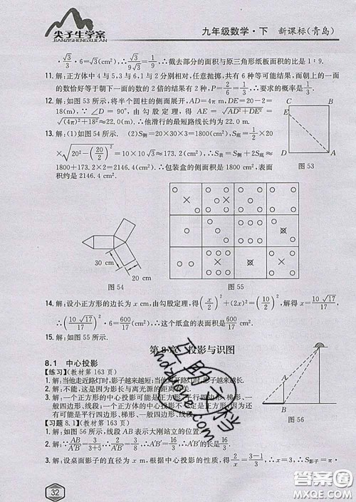 吉林人民出版社2020春尖子生学案九年级数学下册青岛版答案