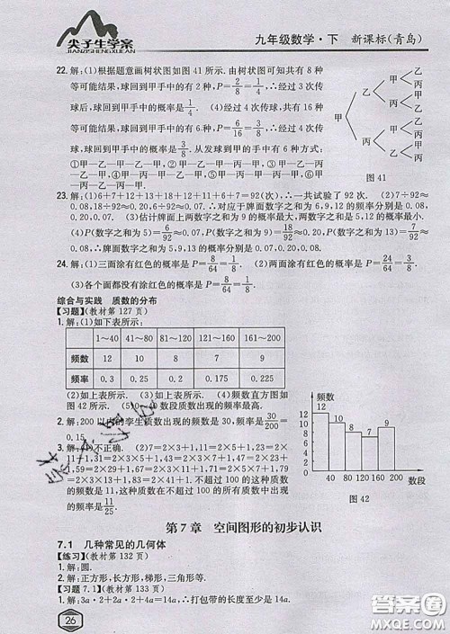 吉林人民出版社2020春尖子生学案九年级数学下册青岛版答案