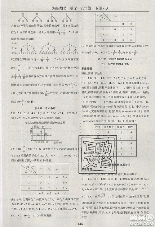 海韵图书2020年春随堂1+1导练九年级数学下册青岛版答案