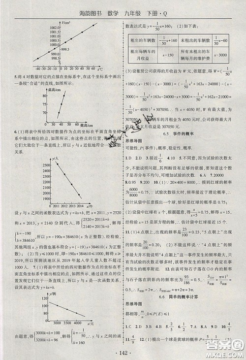 海韵图书2020年春随堂1+1导练九年级数学下册青岛版答案