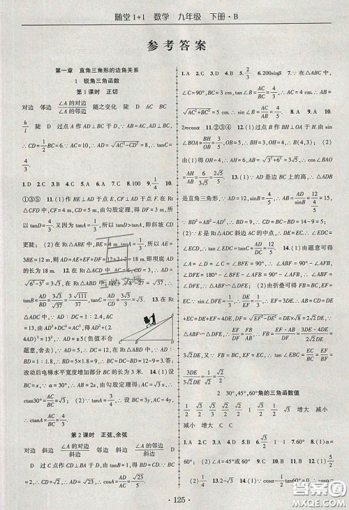 海韵图书2020年春随堂1+1导练九年级数学下册北师大版答案