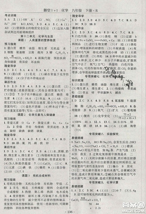 海韵图书2020年春随堂1+1导练九年级化学下册人教版答案 海韵图书2020年春随堂1+1导练九年级化学下册人教版答案
