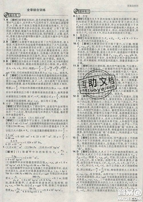 开明出版社2020春初中必刷题八年级物理下册北师版答案