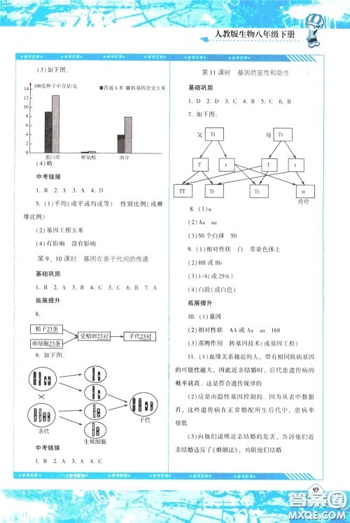 2020年课程基础训练生物八年级下册人教版参考答案 2020年课程基础训练生物八年级下册人教版参考答案