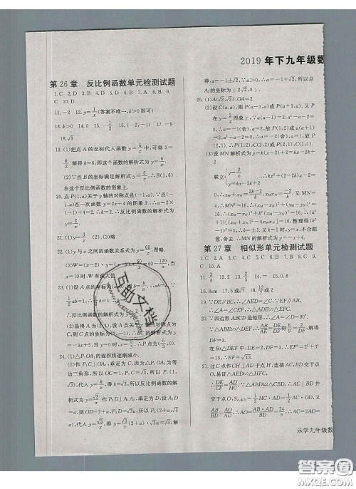 2020乐学课堂课时学讲练九年级化学下册人教版答案