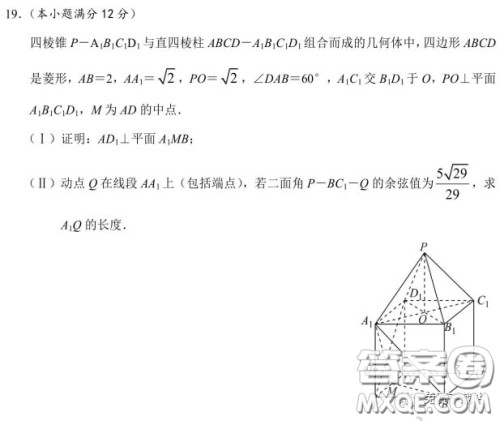 长郡中学2020届高三适应性考试二理科数学试题及答案