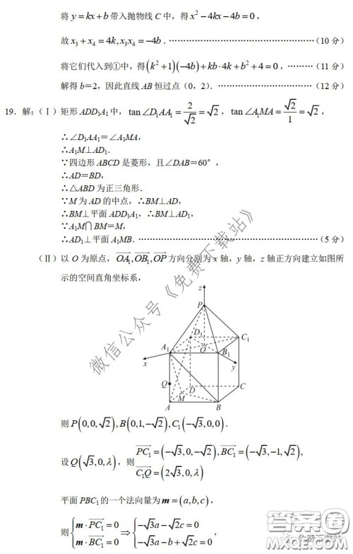 长郡中学2020届高三适应性考试二理科数学试题及答案