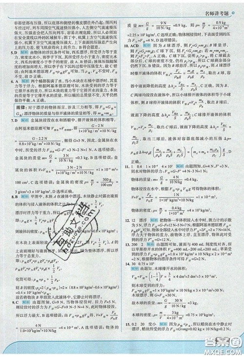 2020年走进中考考场八年级物理下册粤沪版答案