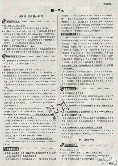 开明出版社2020春初中必刷题九年级语文下册人教版答案