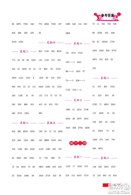 超能学典2020年小学数学计算高手三年级下册全国版参考答案