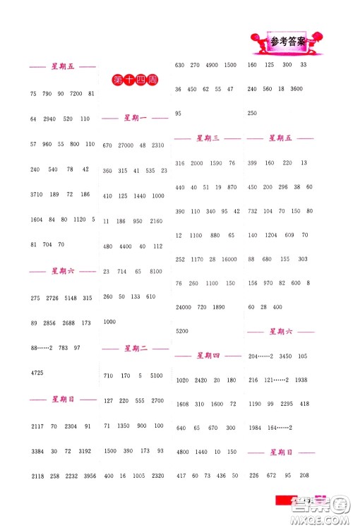 超能学典2020年小学数学计算高手三年级下册全国版参考答案