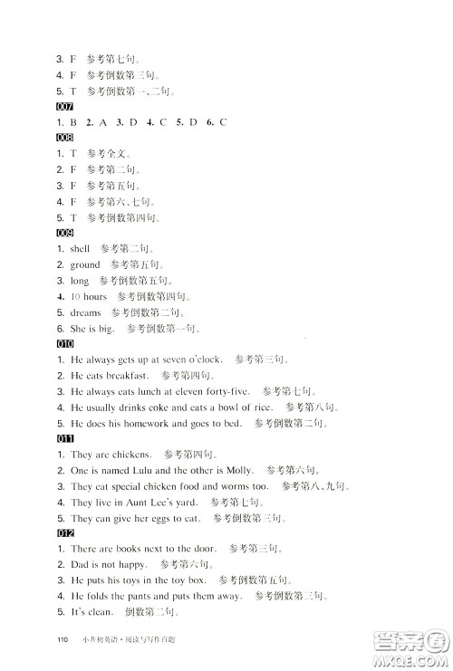 2020修订版百题大过关小升初英语阅读与写作百题参考答案