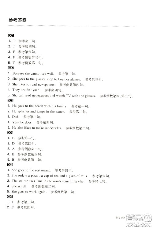 2020修订版百题大过关小升初英语阅读与写作百题参考答案