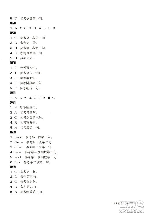 2020修订版百题大过关小升初英语阅读与写作百题参考答案