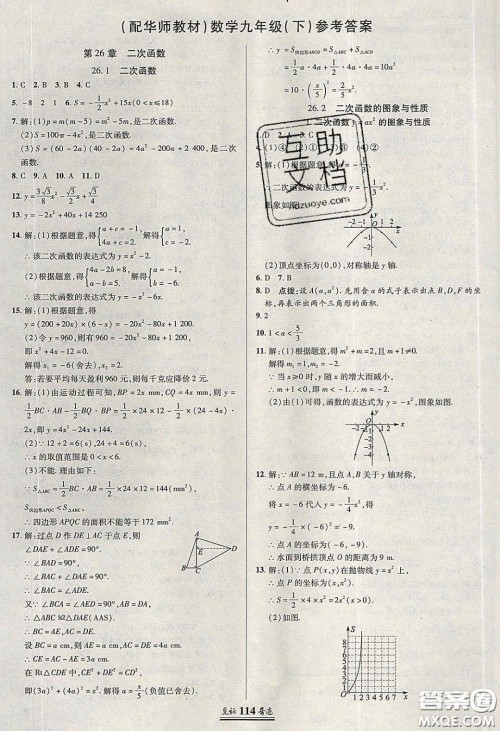 2020年见证奇迹英才学业设计与反馈九年级数学下册华师大版答案