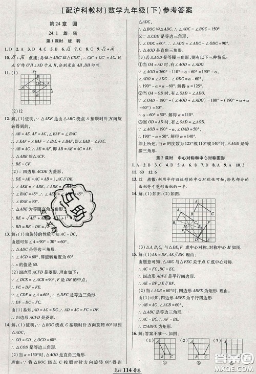 2020年见证奇迹英才学业设计与反馈九年级数学下册沪科版答案